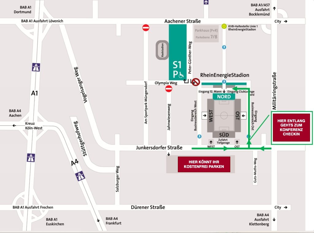 Free parking at RheinEnergieSTADION
